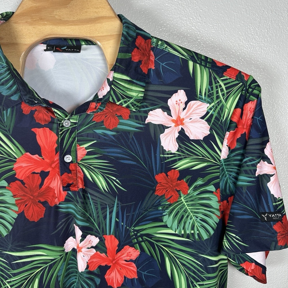 Yatta Golf Polo Mens 3XL Black Red Floral Short Sleeve Shirt Tennis Pickleball